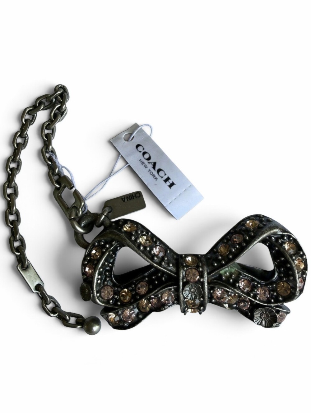 Coach Silver-Tone Crystal Bow Key Charm